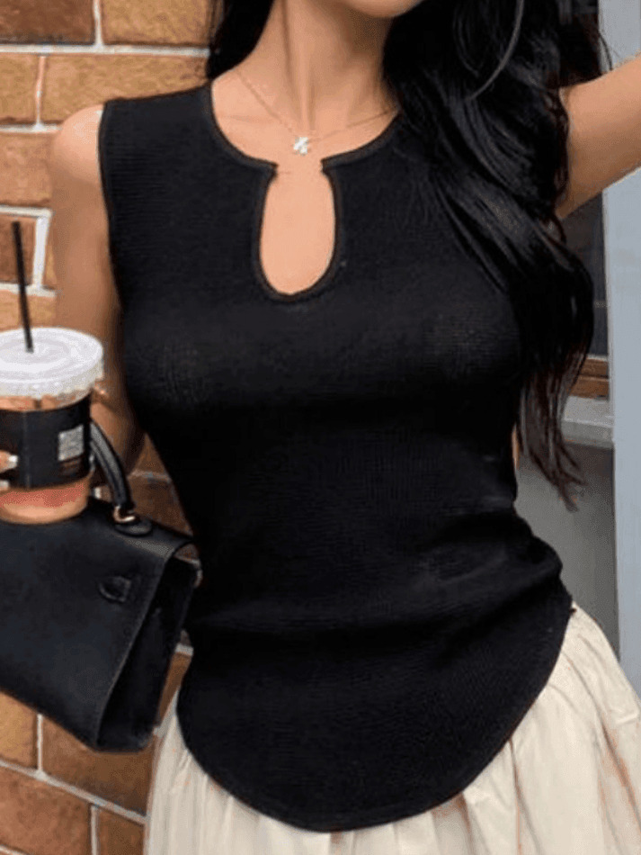 Y2K Aesthetic Black U Neck Tank - Coquette Grunge Fashion