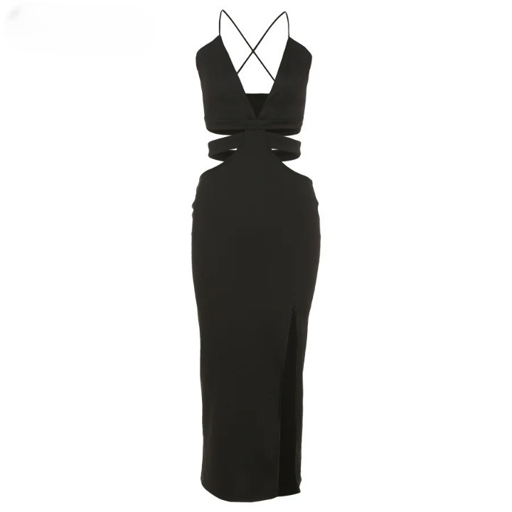Y2K Aesthetic Blackout Split Dress - Coquette Style for Women's Fashion