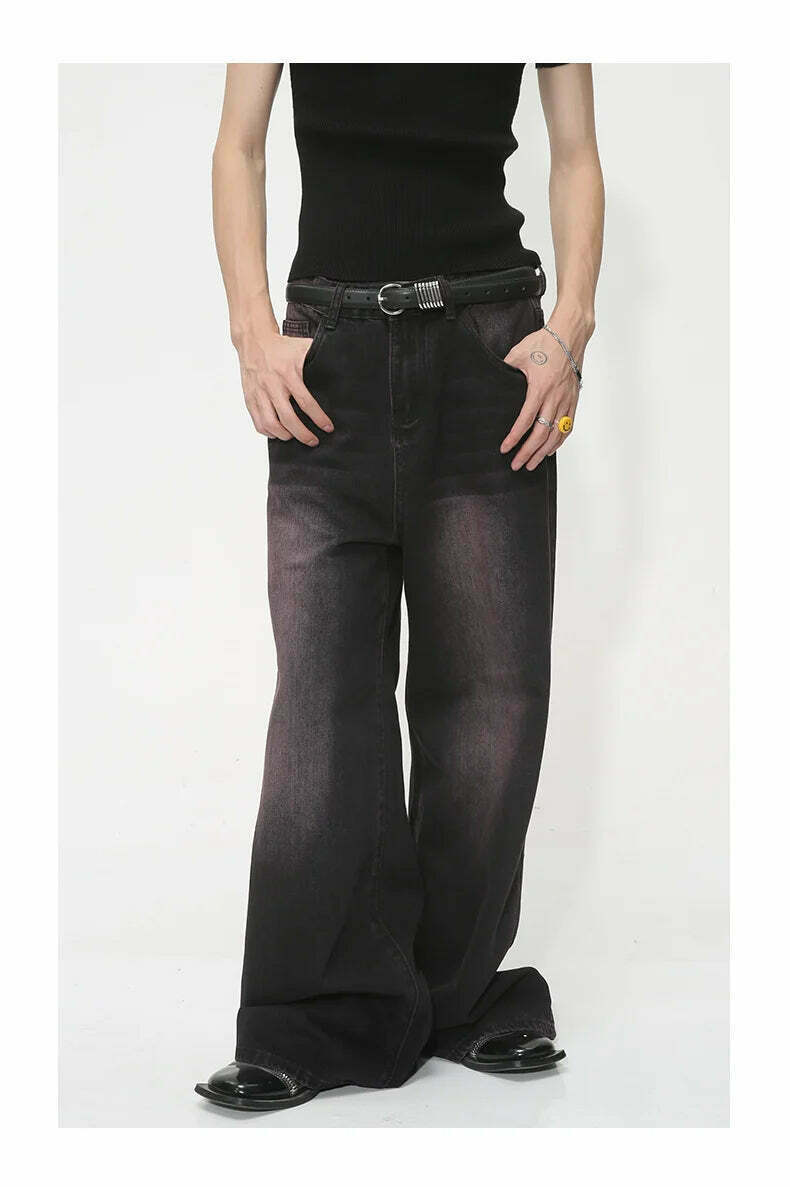 Y2K Aesthetic Black/Pink Fade Baggy Jeans - Coquette Style Grunge Fashion Women's Clothing