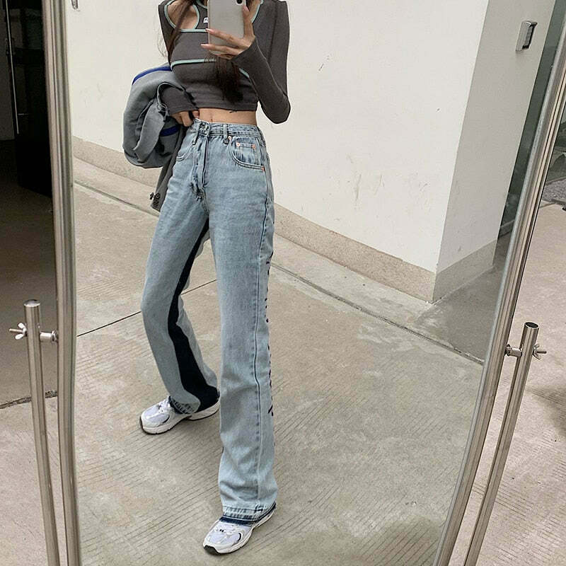 Y2K Aesthetic Blue Cargo Skirt - Coquette Style Grunge Outfit with Edgy Blue Jeans