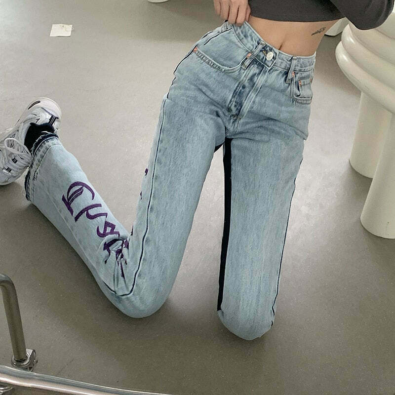 Y2K Aesthetic Blue Cargo Skirt - Coquette Style Grunge Outfit with Edgy Blue Jeans