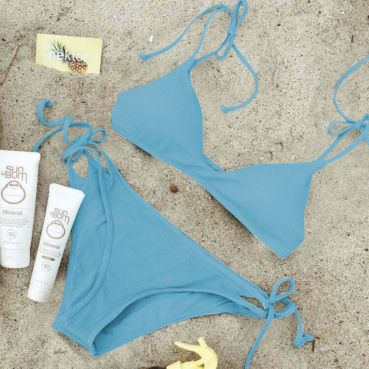 Y2K Aesthetic Blue Halter String Bikini Set - Coquette Style for Women Fashion