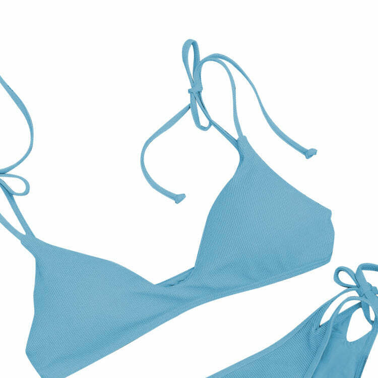 Y2K Aesthetic Blue Halter String Bikini Set - Coquette Style for Women Fashion