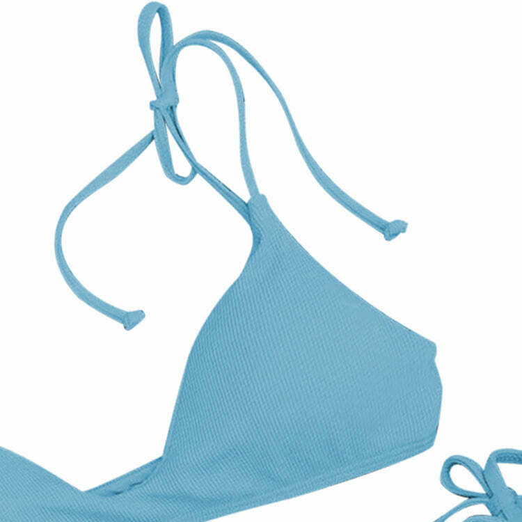 Y2K Aesthetic Blue Halter String Bikini Set - Coquette Style for Women Fashion