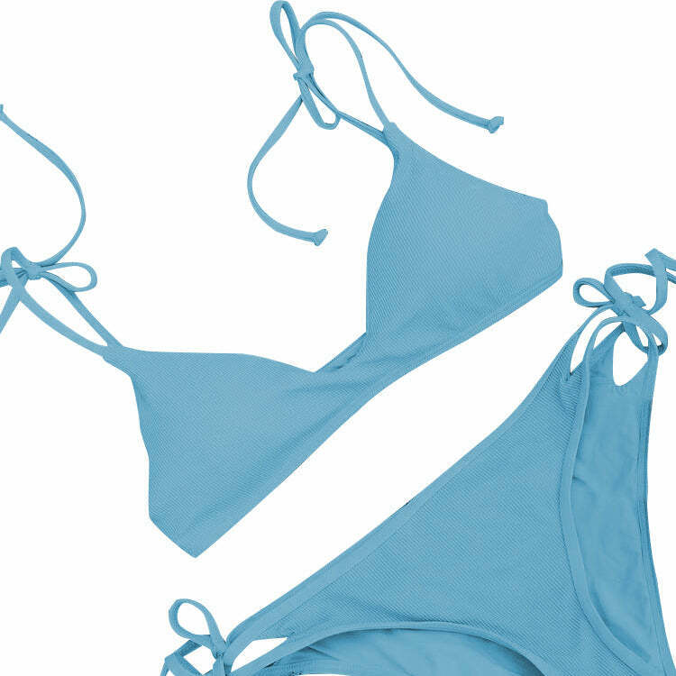 Y2K Aesthetic Blue Halter String Bikini Set - Coquette Style for Women Fashion