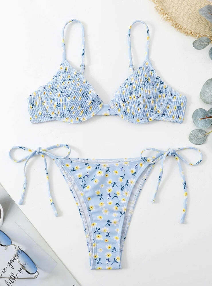 Y2K Aesthetic Blue Print Swimsuit Bikini - Women's Fashion Statement
