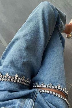 Y2K Aesthetic Blue Ripped Straight-Leg Jeans - Coquette & Grunge Fashion Statement