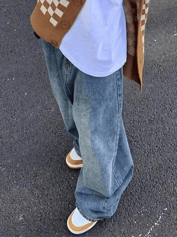 Y2K Aesthetic Blue Wash Boyfriend Jeans with Belt - Coquette & Grunge Style Women's Fashion