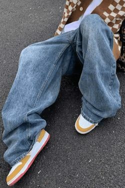Y2K Aesthetic Blue Wash Boyfriend Jeans with Belt - Coquette & Grunge Style Women's Fashion