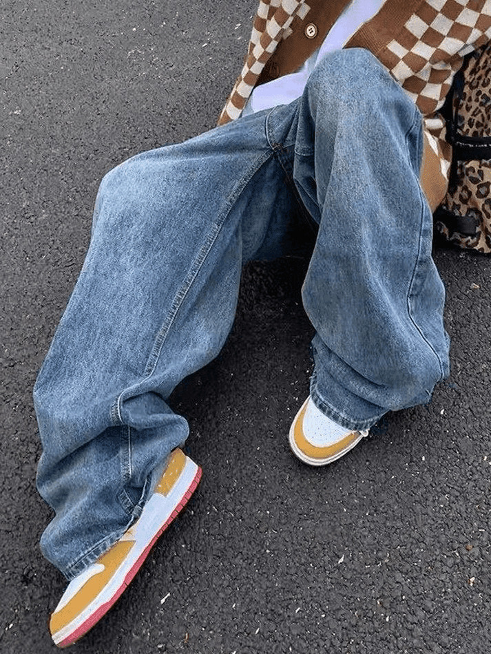 Y2K Aesthetic Blue Wash Boyfriend Jeans with Belt - Coquette & Grunge Style Women's Fashion