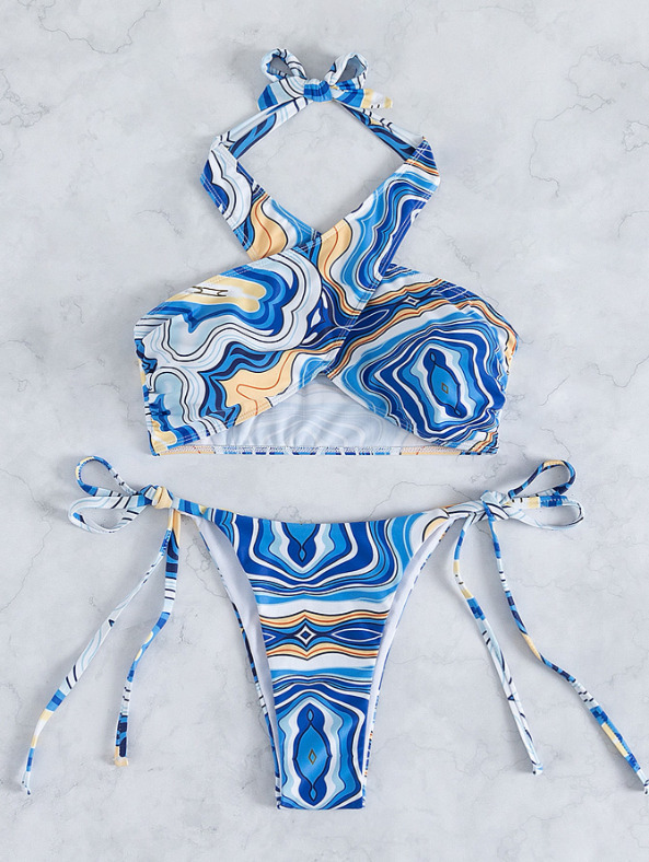 Y2K Aesthetic Blue Wave Cross Swimsuit - Coquette Grunge & Pastel Goth