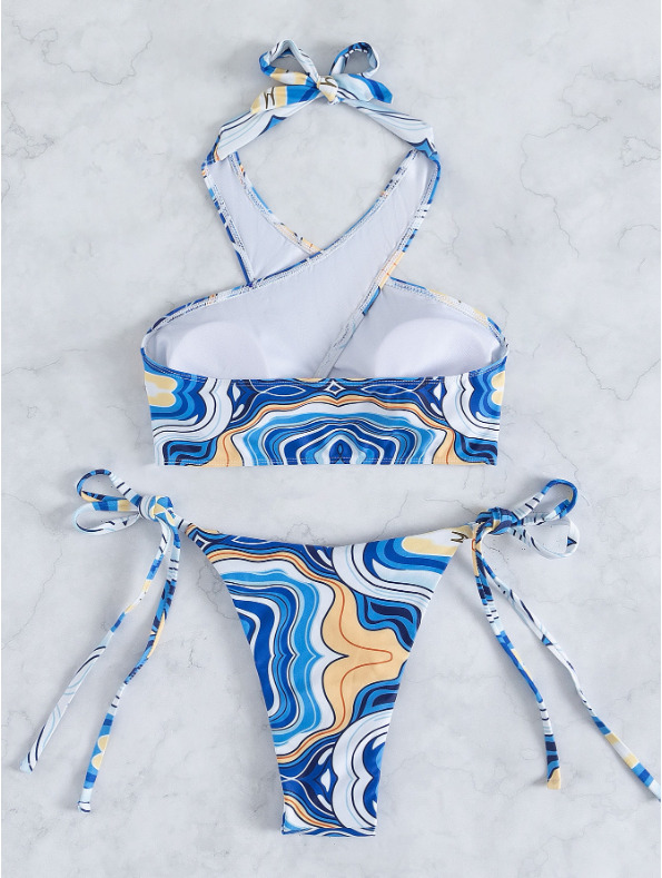 Y2K Aesthetic Blue Wave Cross Swimsuit - Coquette Grunge & Pastel Goth