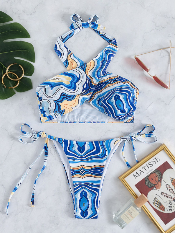 Y2K Aesthetic Blue Wave Cross Swimsuit - Coquette Grunge & Pastel Goth