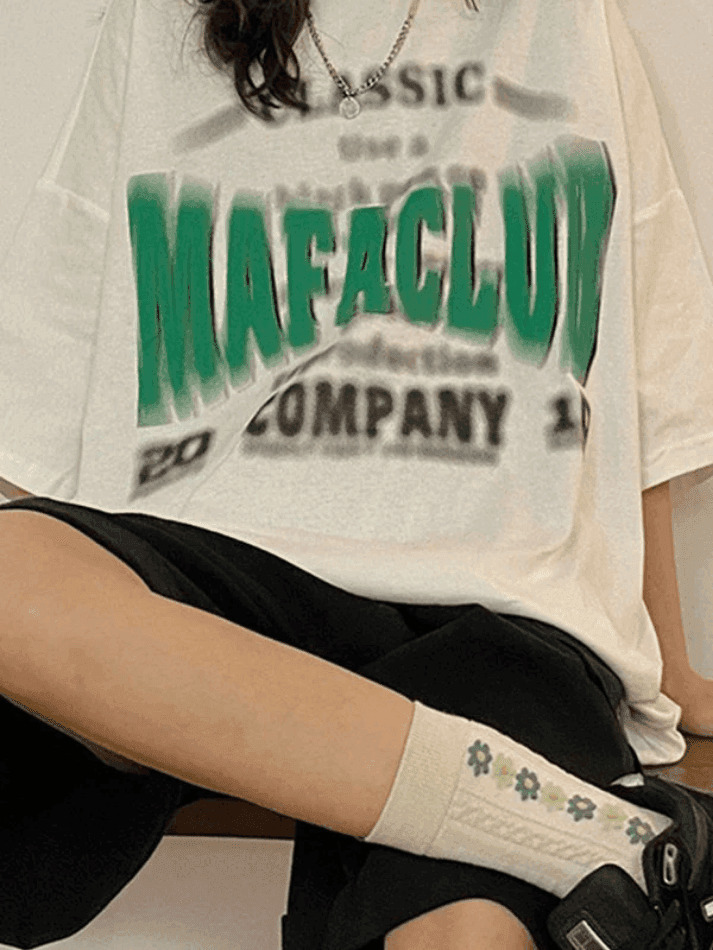Y2K Aesthetic Blurred Letter Graphic Tee - Coquette & Grunge Style Women's Fashion
