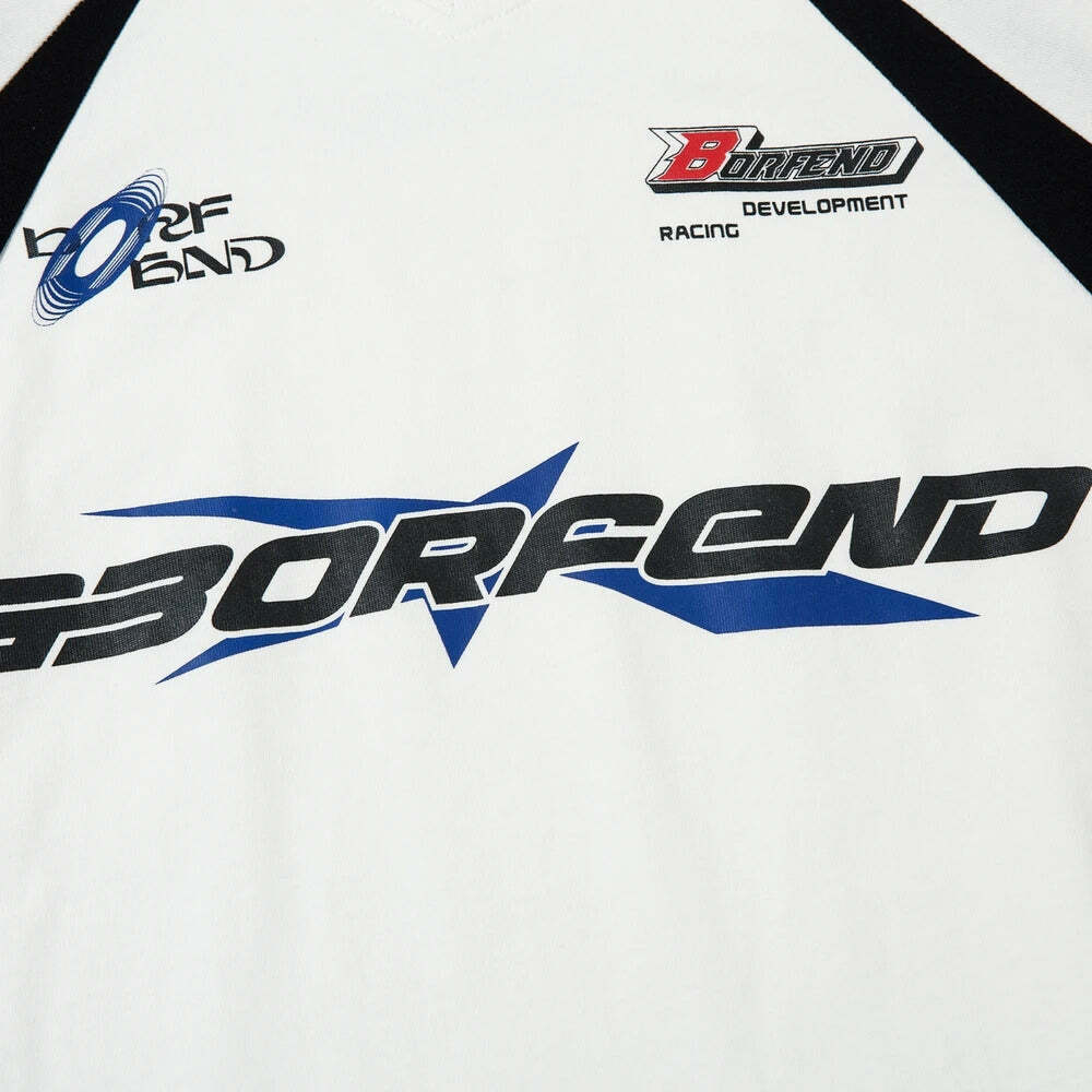 Y2K Aesthetic BOREFEND Sports Jersey with Collar - Vintage-inspired Grunge Style Women's Top