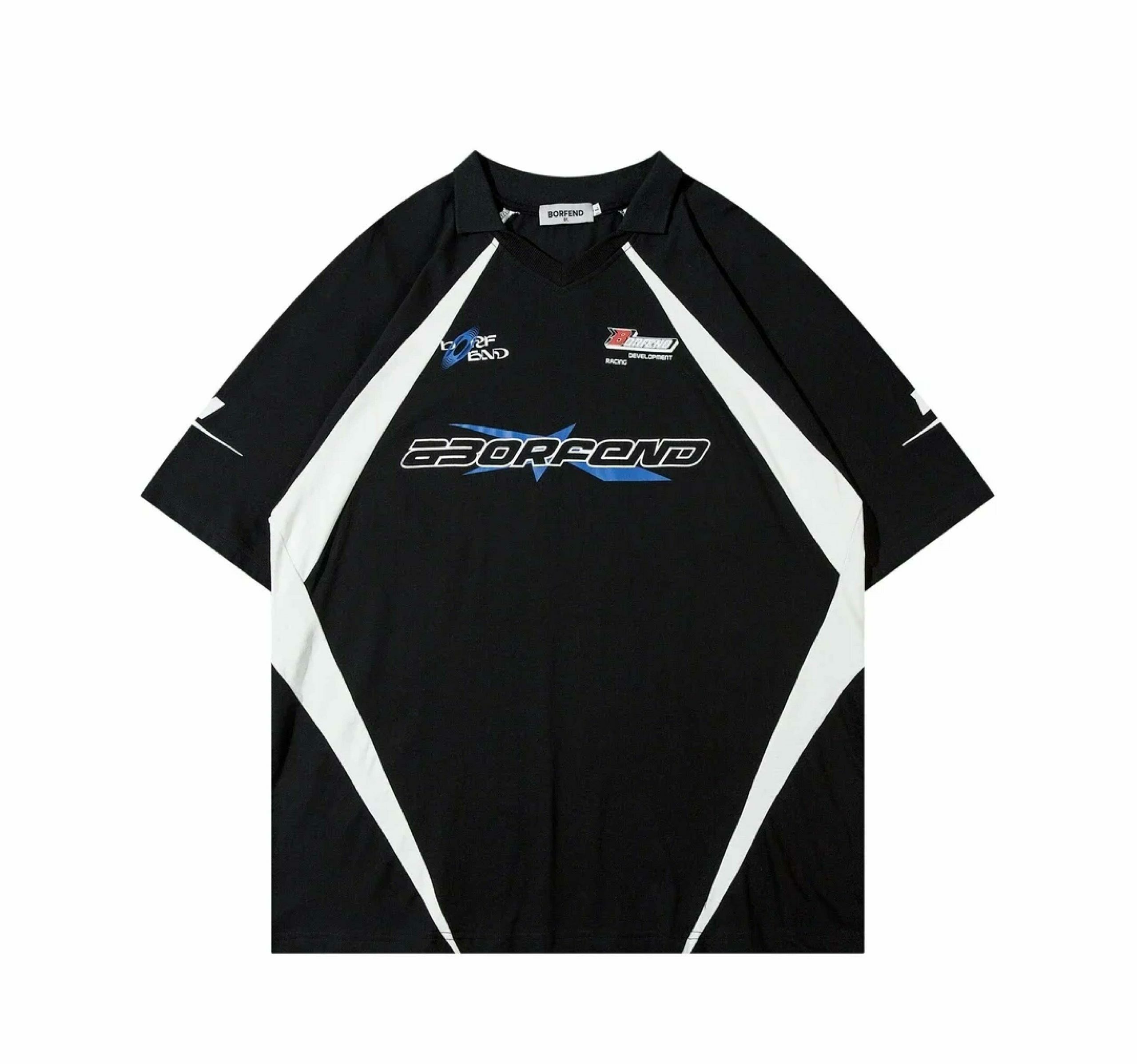 Y2K Aesthetic BOREFEND Sports Jersey with Collar - Vintage-inspired Grunge Style Women's Top