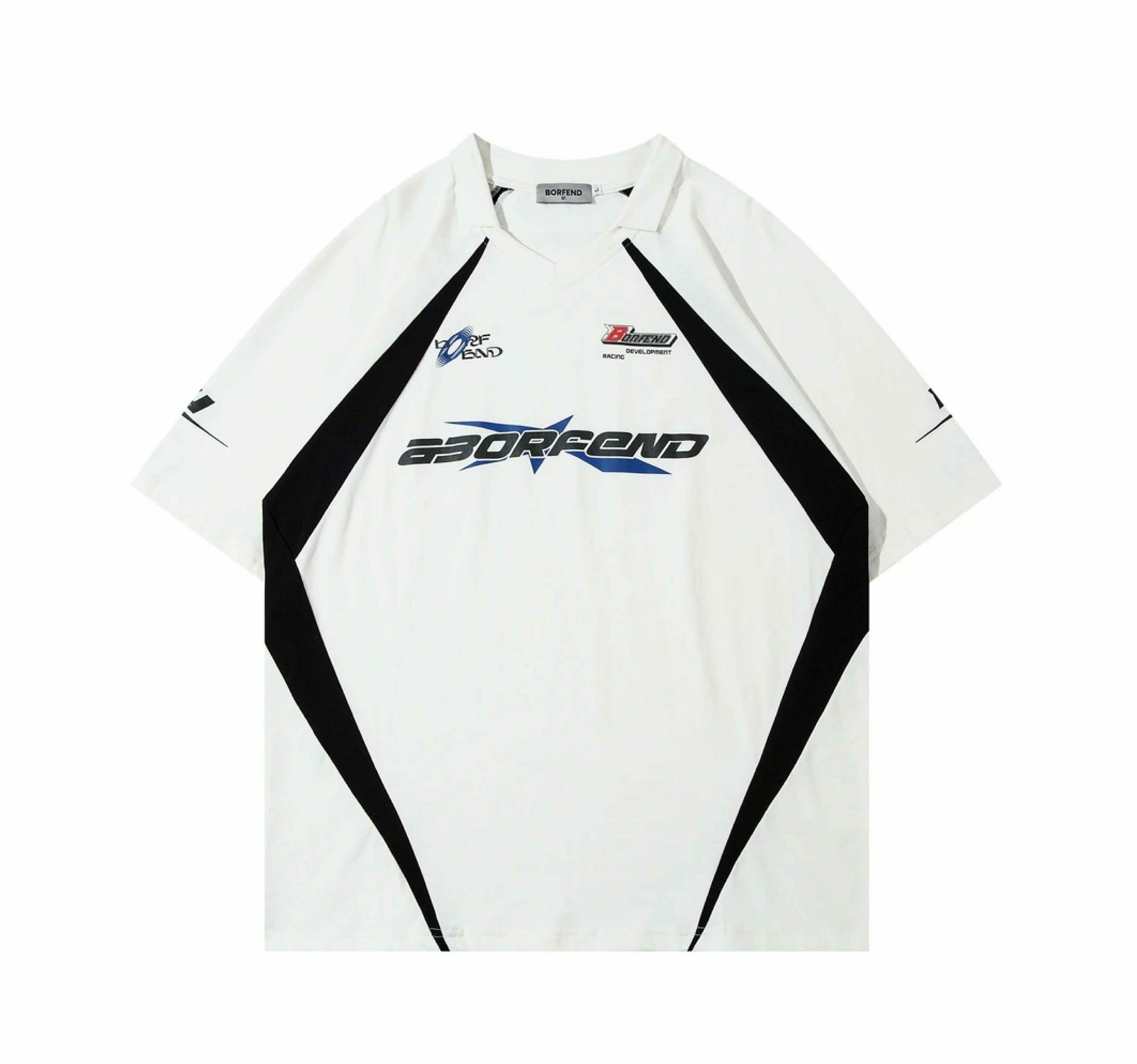 Y2K Aesthetic BOREFEND Sports Jersey with Collar - Vintage-inspired Grunge Style Women's Top