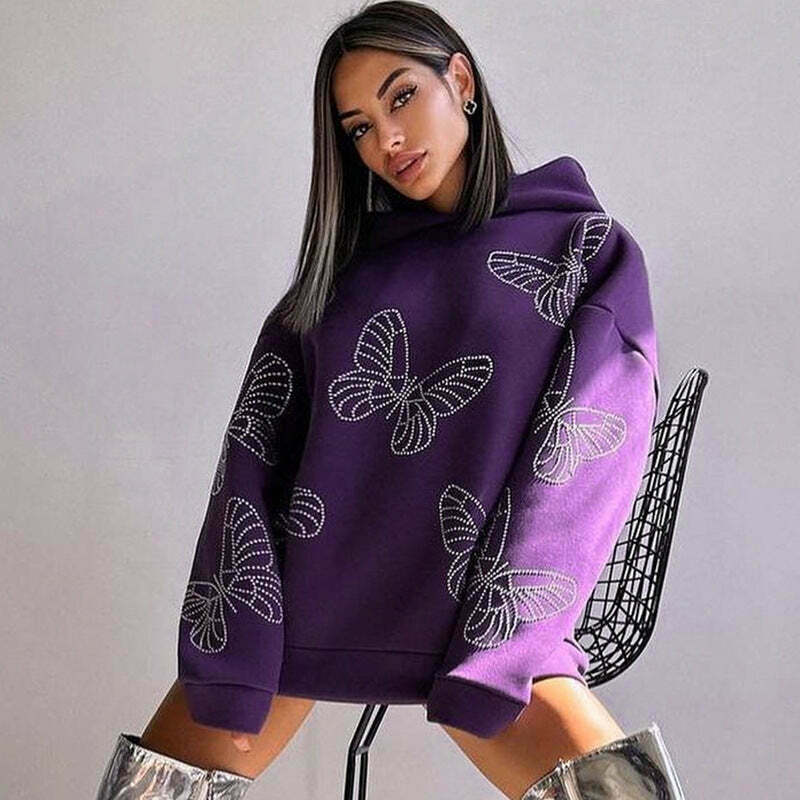 Y2K Aesthetic Butterfly Casual Loose Hoody - Coquette Grunge Fashion