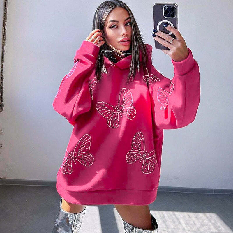 Y2K Aesthetic Butterfly Casual Loose Hoody - Coquette Grunge Fashion