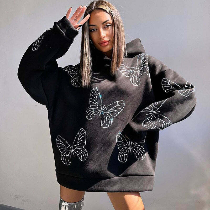 Y2K Aesthetic Butterfly Casual Loose Hoody - Coquette Grunge Fashion