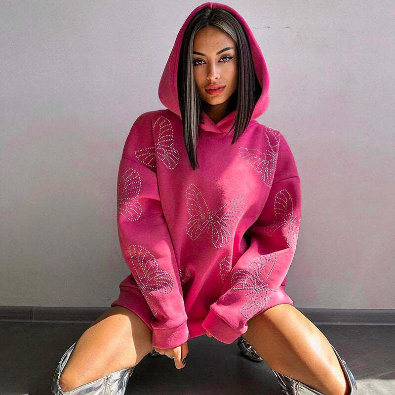 Y2K Aesthetic Butterfly Casual Loose Hoody - Coquette Grunge Fashion