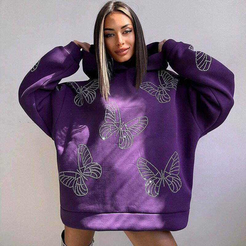 Y2K Aesthetic Butterfly Casual Loose Hoody - Coquette Grunge Fashion