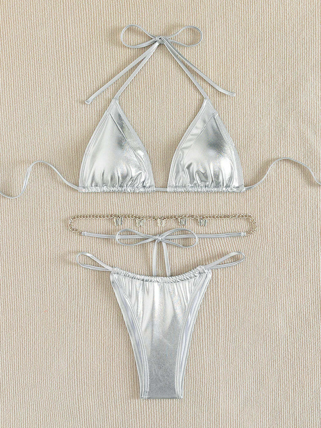 Y2K Aesthetic Butterfly Waist Chain Silver Bikini for Niche Women Fashion