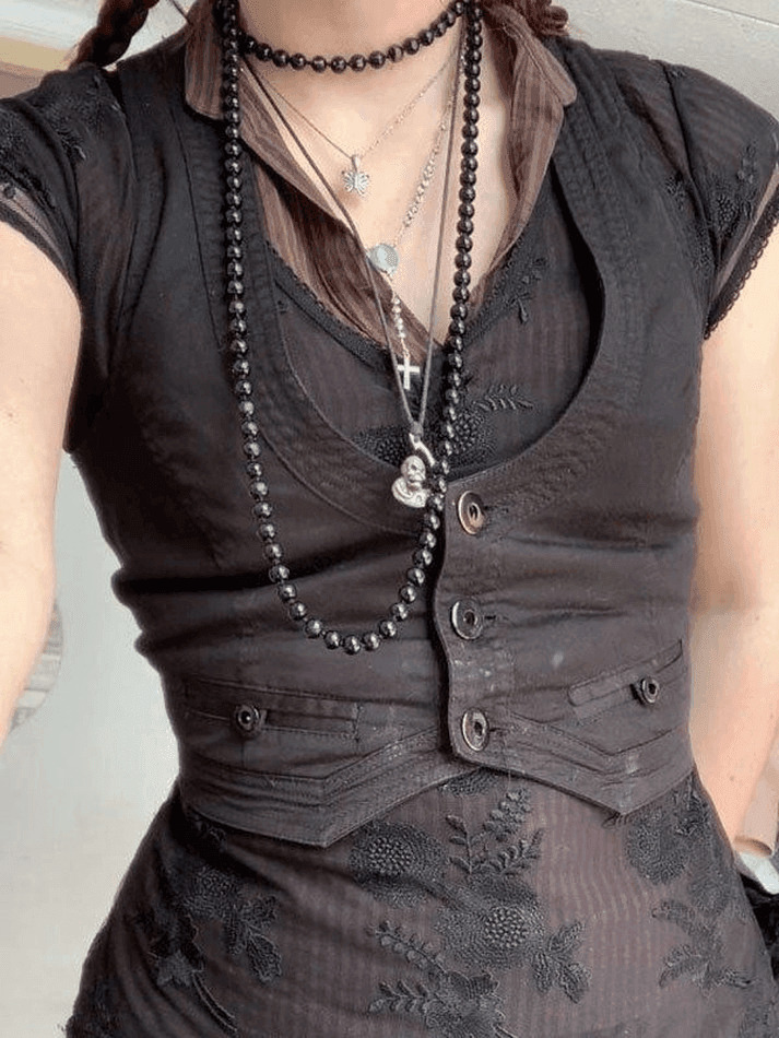 Y2K Aesthetic Button Front Corset Top - Coquette Grunge Fashion with Pastel Goth Touch