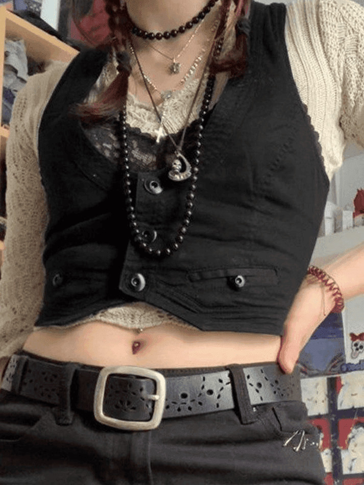 Y2K Aesthetic Button Front Corset Top - Coquette Grunge Fashion with Pastel Goth Touch