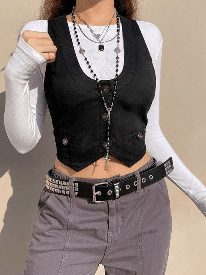 Y2K Aesthetic Button Front Corset Top - Coquette Grunge Fashion with Pastel Goth Touch