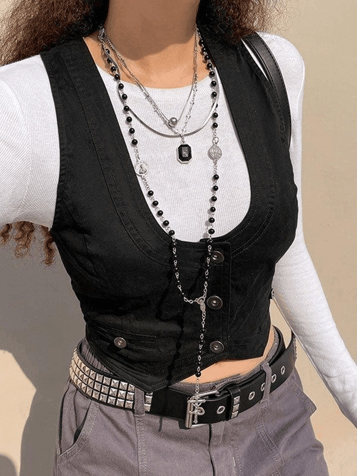 Y2K Aesthetic Button Front Corset Top - Coquette Grunge Fashion with Pastel Goth Touch