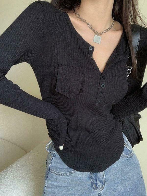 Y2K Aesthetic Button Front Crop Knit Top for Women - Coquette & Grunge Style Fashion