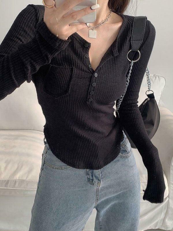 Y2K Aesthetic Button Front Crop Knit Top for Women - Coquette & Grunge Style Fashion