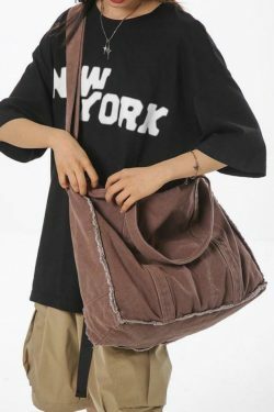 Y2K Aesthetic Canvas Burr Crossbody Bag with Large Capacity