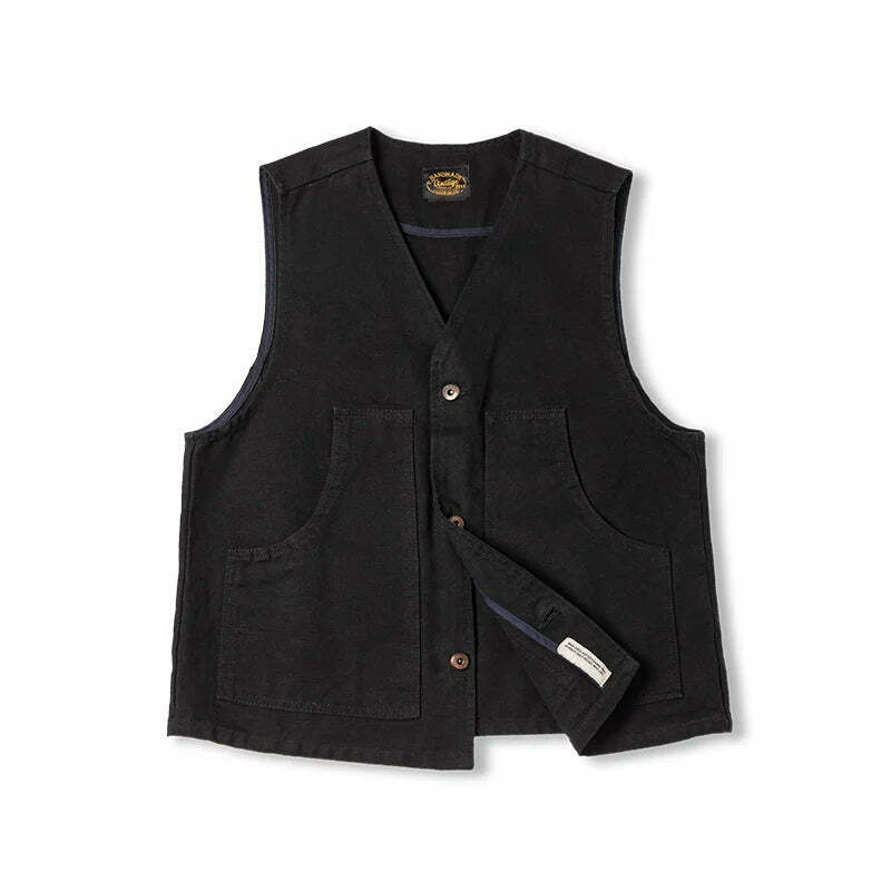 Y2K Aesthetic Canvas Workwear Vest - Coquette Grunge Fashion with Pastel Goth Vibes