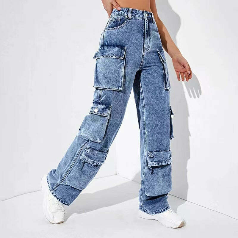 Y2K Aesthetic Cargo Denim Jeans - Coquette Grunge Fashion & Pastel Goth Vibes