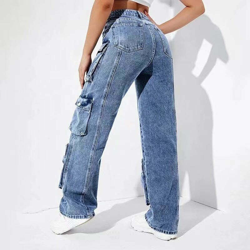 Y2K Aesthetic Cargo Denim Jeans - Coquette Grunge Fashion & Pastel Goth Vibes