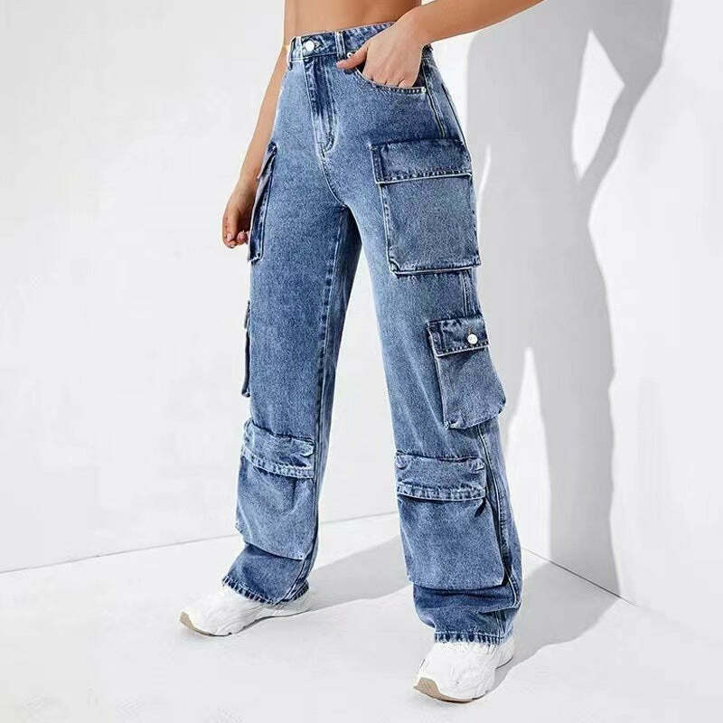 Y2K Aesthetic Cargo Denim Jeans - Coquette Grunge Fashion & Pastel Goth Vibes