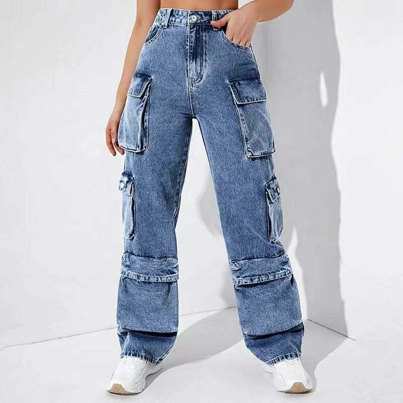 Y2K Aesthetic Cargo Denim Jeans - Coquette Grunge Fashion & Pastel Goth Vibes