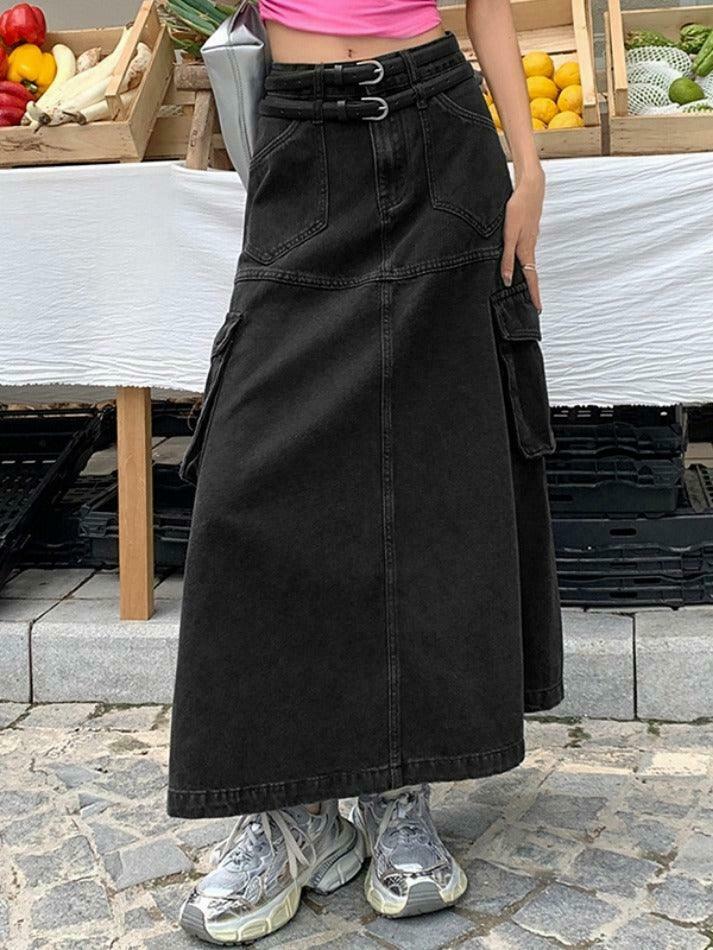 Y2K Aesthetic Cargo Denim Maxi Skirt: Coquette & Grunge Style for Women's Fashion