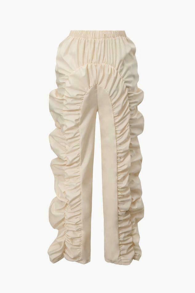 Y2K Aesthetic Cargo Skirt - Coquette Style Grunge Outfits with Solid Ruched Straight Leg Pants