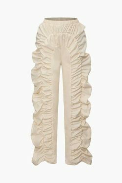 Y2K Aesthetic Cargo Skirt - Coquette Style Grunge Outfits with Solid Ruched Straight Leg Pants
