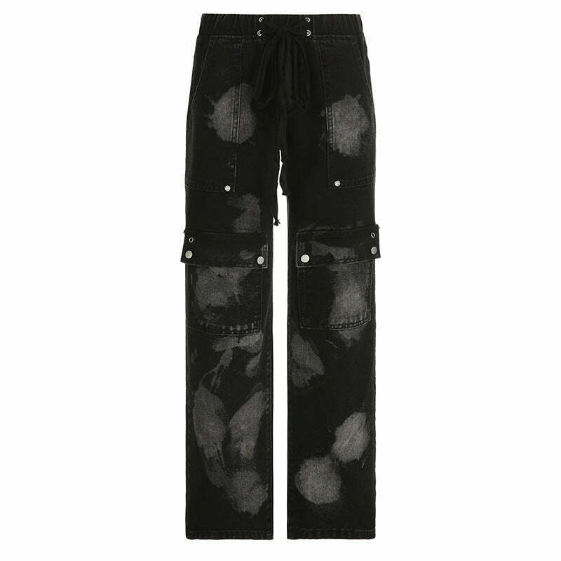 Y2K Aesthetic Cargo Skirt: Coquette Grunge Style with Dark Punk Trend, Loose Smudged Jeans