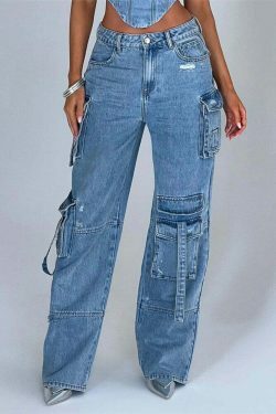Y2K Aesthetic Cargo Skirt: Coquette Grunge with Pastel Goth Vibes - Multi-Pocket Denim