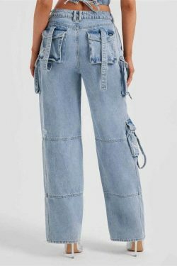 Y2K Aesthetic Cargo Skirt: Coquette Grunge with Pastel Goth Vibes - Multi-Pocket Denim