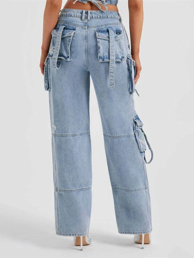 Y2K Aesthetic Cargo Skirt: Coquette Grunge with Pastel Goth Vibes - Multi-Pocket Denim
