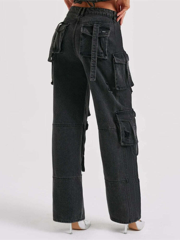 Y2K Aesthetic Cargo Skirt: Coquette Grunge with Pastel Goth Vibes - Multi-Pocket Denim