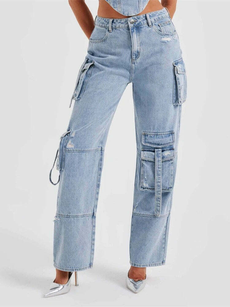 Y2K Aesthetic Cargo Skirt: Coquette Grunge with Pastel Goth Vibes - Multi-Pocket Denim
