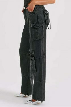 Y2K Aesthetic Cargo Skirt: Coquette Grunge with Pastel Goth Vibes - Multi-Pocket Denim
