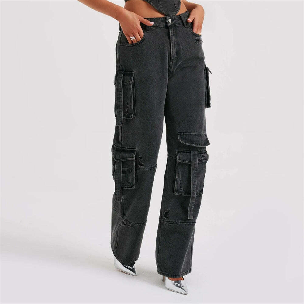Y2K Aesthetic Cargo Skirt: Coquette Grunge with Pastel Goth Vibes - Multi-Pocket Denim